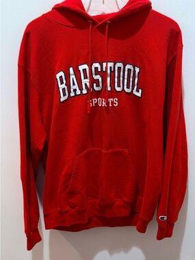 Men’s Barstool Sports Champion Red Hooded Sweatshirt Size Large